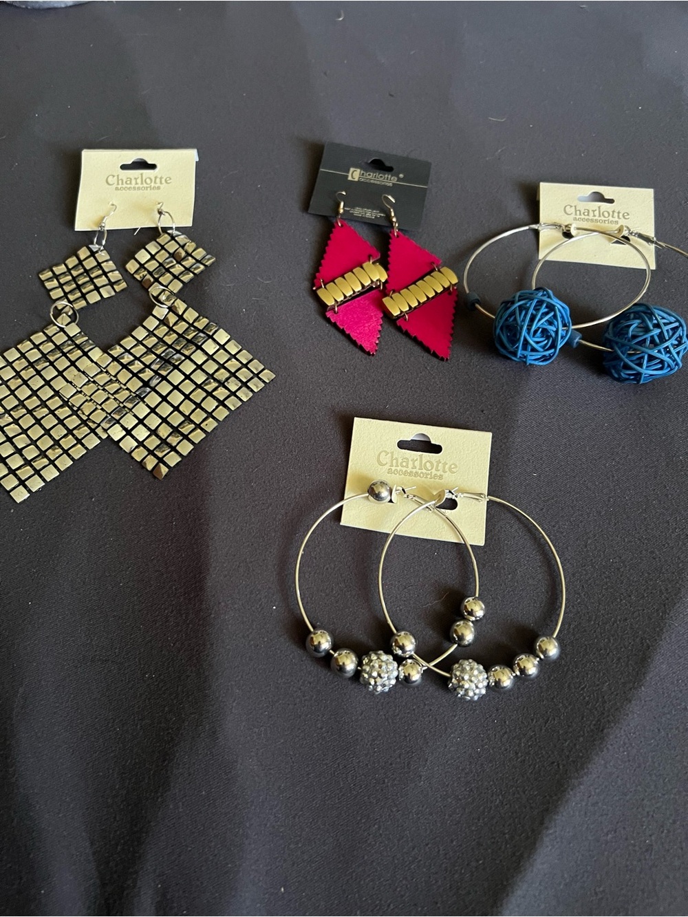 Charlotte Accessories 4 Pr. New Pierced Earrings, pretty, stylish & lightweight